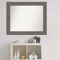 33" X 27" Non-Beveled Country Barn Wood Bathroom Wall Mirror Brown - Amanti Art -Baxton Studio Store GUEST 039a2568 a646 461a 8113 8e77954e99bf