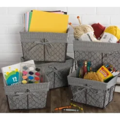 Design Imports Set Of 5 Rustic Bronze Chicken Wire Ticking Stripe Liner Baskets Black/White -Baxton Studio Store GUEST 03cdbf72 8ead 4869 9e1a e59f34f92024