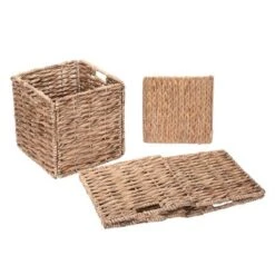 Set Of 2 Handmade Wicker Baskets - 12-Inch Square Foldable Storage Bins With Handles - Made Of Hand-Twisted Water Hyacinth By Villacera (Natural) -Baxton Studio Store GUEST 058c7e77 16a4 45a9 acec 5d3ea81bd5d4