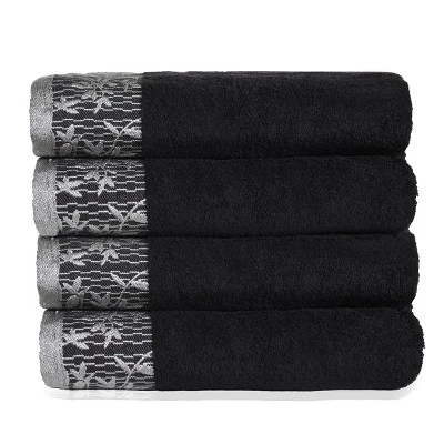 Classic Floral Embroidered Absorbent Cotton 4-Piece Bath Towel Set - Blue Nile Mills 5 Classic Floral Embroidered Absorbent Cotton 4-Piece Bath Towel Set - Blue Nile Mills - Image 3