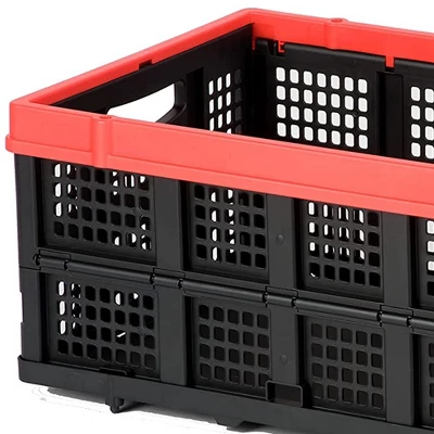 Magna Cart Tote 22" X 16" X 11" Lightweight Collapsible And Stackable Plastic Storage Crate For Home Offices And Garages, Black & Red 5 Magna Cart Tote 22" X 16" X 11" Lightweight Collapsible And Stackable Plastic Storage Crate For Home Offices And Garages, Black & Red - Image 3