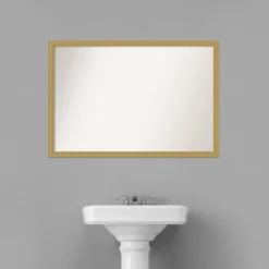 38" X 26" Non-Beveled Grace Narrow Bathroom Wall Mirror Brushed Gold - Amanti Art -Baxton Studio Store GUEST 0a06991c 5a35 43f1 91a8 a5607b997cd8