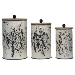 Set Of 3 Cream And Gray Floral Metal Decorative Storage Canisters - Foreside Home & Garden -Baxton Studio Store GUEST 0a6e4f62 ee76 4468 8366 51b5e95f5be3