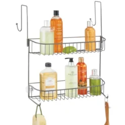MDesign Metal Bathroom Over Door Hanging Shower Caddy, X-Wide