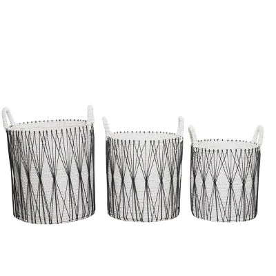 3pk Plastic Natural Storage Baskets White - Olivia & May 4 3pk Plastic Natural Storage Baskets White - Olivia & May - Image 2