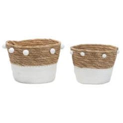 Set Of 2 Natural Cattail Decorative Storage Baskets With Pom Poms - Foreside Home & Garden -Baxton Studio Store GUEST 0d0c5293 43c0 4237 9409 8a8aa9d4482a