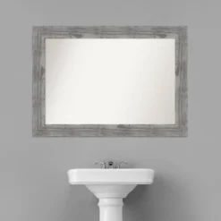 42" X 30" Non-Beveled Bridge Wood Bathroom Wall Mirror Gray - Amanti Art -Baxton Studio Store GUEST 0df753bf c922 4242 9d6b 37e421d8ee57