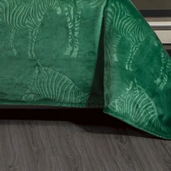 Zebra Print Microplush Best Quality Super Premium Blanket Green By Plazatex