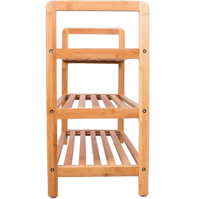 BirdRock Home 3-Tier Free Standing Bamboo Shoe Rack With Handles 5 BirdRock Home 3-Tier Free Standing Bamboo Shoe Rack With Handles - Image 3
