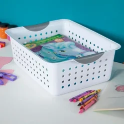 Sterilite Ultra Ventilated Open Top Plastic Storage Organizer Basket With Gray Contoured Carrying Handles -Baxton Studio Store GUEST 0f88361e c24f 4431 a524 e9acc3eb4209