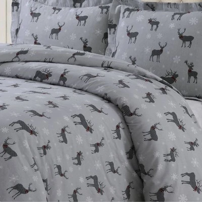 Checkered Buck Heavyweight Cotton Flannel Printed 3pc Oversized Duvet Set - Tribeca Living 3 Checkered Buck Heavyweight Cotton Flannel Printed 3pc Oversized Duvet Set - Tribeca Living