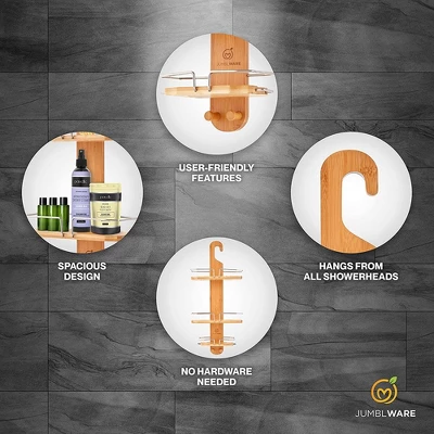 JumblWare Bamboo Shower Caddy, Hanging 3-Tier Shower Organizer 4 JumblWare Bamboo Shower Caddy, Hanging 3-Tier Shower Organizer - Image 2