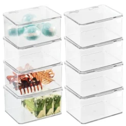 MDesign Plastic Stackable Bathroom Organizer Bin, Hinged Lid - 8 Pack -Baxton Studio Store GUEST 10cdec63 9321 43bc 87d1 ab8ad3475619