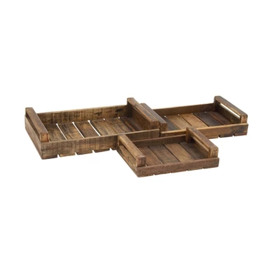 Farmhouse Rustic Wood Pallet Tray Set 3ct - Olivia & May 4 Farmhouse Rustic Wood Pallet Tray Set 3ct - Olivia & May - Image 2