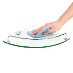 Vdomus 9.8 "x 9.8" Tempered Glass Corner Bathroom Shelf With Stainless Steel Wall Mount - Transparent -Baxton Studio Store GUEST 152335bc fffc 40e5 84d6 53bbee1c454e