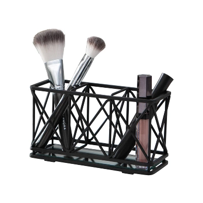 Three Compartment Cosmetic Brush And Pencil Organizer Matte Black - Home Details 3 Three Compartment Cosmetic Brush And Pencil Organizer Matte Black - Home Details