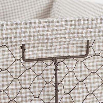 Design Imports Set Of 3 Rustic Bronze Chicken Wire Stone And White Gingham Check Liner Baskets 7 Design Imports Set Of 3 Rustic Bronze Chicken Wire Stone And White Gingham Check Liner Baskets - Image 5