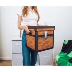 Ukonic Minecraft Brown Chest Fabric Storage Bin Cube Organizer With Lid | 13 Inches -Baxton Studio Store GUEST 183172d8 6ac9 4649 948d 64b9de2adc89