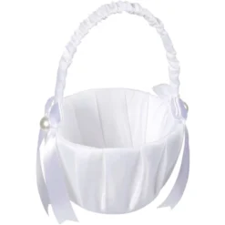 Juvale White Flower Girl Basket For Wedding Reception Rose Petals, Cute Satin Bowknot With Pearl Design (8.7 X 5.2 X 4.2 In) -Baxton Studio Store GUEST 18f7924e 03c1 48be 9a6d 73e65d18b4ed