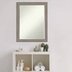 Amanti Art Greywash Petite Bevel Wood Bathroom Wall Mirror 27.5 X 21.5 In. -Baxton Studio Store GUEST 1b954245 e9c9 4f31 b69c bd4909ca76c4