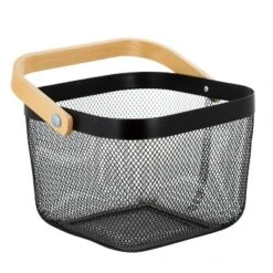Simplify Mesh Tote With Bamboo Handle Black
