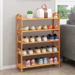 Costway 5-Tier Bamboo Shoe Rack FreeStanding Shoe Shelf Entryway Shoe Storage Organizer -Baxton Studio Store GUEST 1dcc7b0a a8f0 47b8 aba5 581657c7f0ea