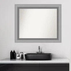 34" X 28" Non-Beveled Peak Polished Nickel Bathroom Wall Mirror - Amanti Art -Baxton Studio Store GUEST 2124dc4e 7ca4 464f 8957 9e2a15b39239