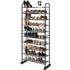 Costway 10-Tier Shoe Rack Space-saving Shoe Organizer W/Metal Frame Shoe Tower -Baxton Studio Store GUEST 214ba80e 13ac 429c 9b9a 49acf9d014ec