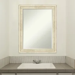 Amanti Art Country White Wash Petite Bevel Wood Bathroom Wall Mirror 28.5 X 22.5 In. -Baxton Studio Store GUEST 235c161f 6a9a 441c 8653 f03faed4dc43