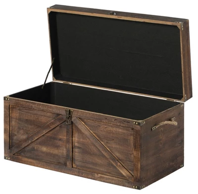 Vintiquewise Vintiquewise Brown Large Wooden Lockable Trunk Farmhouse Style Rustic Design Lined Storage Chest With Rope Handles 4 Vintiquewise Vintiquewise Brown Large Wooden Lockable Trunk Farmhouse Style Rustic Design Lined Storage Chest With Rope Handles - Image 2
