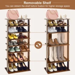 Costway Patented 7-Tier Double Shoe Rack Free Standing Shelf Storage Tower Rustic Brown -Baxton Studio Store GUEST 243ec70b 2874 48a5 b223 613b0a10bc61