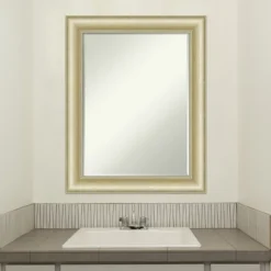 Amanti Art Textured Light Gold Petite Bevel Bathroom Wall Mirror 29 X 23 In. -Baxton Studio Store GUEST 246d1932 3ecf 4161 bf3d d648fed29d3a