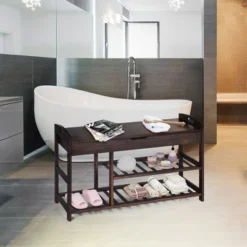 Costway 3-Tier Bamboo Shoe Bench Entryway Storage Rack Organizer Home Hallway BrownNature -Baxton Studio Store GUEST 25798336 db79 47aa af8c 51508858cb6d