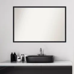 37" X 25" Non-Beveled Lucie Wood Bathroom Wall Mirror Black - Amanti Art -Baxton Studio Store GUEST 2830e97d b269 41fa 8750 c3d6c292939b