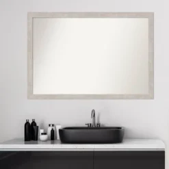 39" X 27" Non-Beveled Marred Wood Bathroom Wall Mirror Silver - Amanti Art -Baxton Studio Store GUEST 295035e5 a2d2 4fa8 b179 8e5dccf38d49