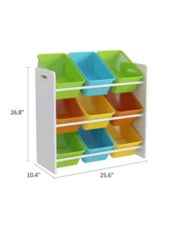 Year Color White Toy Cubes Storage Organizer For Kids, Classroom, Playroom, Daycare, Nursery With 9 Colorful Storage Bins