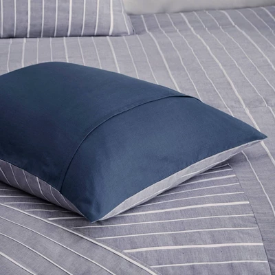 Bryce Full/Queen 5pc Cotton Rich Chambray Duvet Cover Set Indigo 12 Bryce Full/Queen 5pc Cotton Rich Chambray Duvet Cover Set Indigo - Image 10