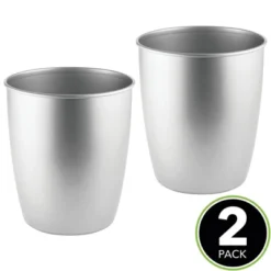 MDesign Round Metal Trash Can Wastebasket, Garbage Container, 2 Pack