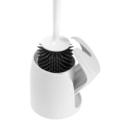 Toilet Brush & Holder With Self Closing Lid With Soft Bristles White - Bath Bliss 3 Toilet Brush & Holder With Self Closing Lid With Soft Bristles White - Bath Bliss