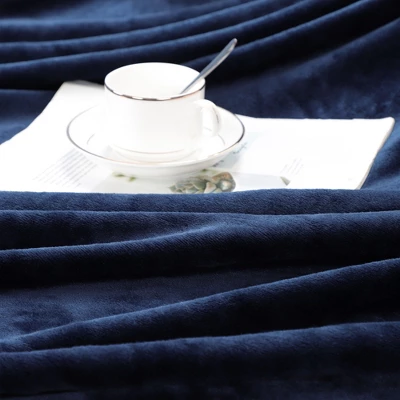 1 Pc Queen Microfiber Flannel Fleece Bed Blankets Navy Blue - PiccoCasa 6 1 Pc Queen Microfiber Flannel Fleece Bed Blankets Navy Blue - PiccoCasa - Image 4