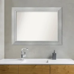 45" X 34" Non-Beveled Romano Silver Wood Bathroom Wall Mirror - Amanti Art -Baxton Studio Store GUEST 328e71d7 1fbd 4c23 a856 4d0c0f87e3ce