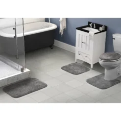 4pc Traditional Nylon Washable Bathroom Rug Set Gray - Garland Rug