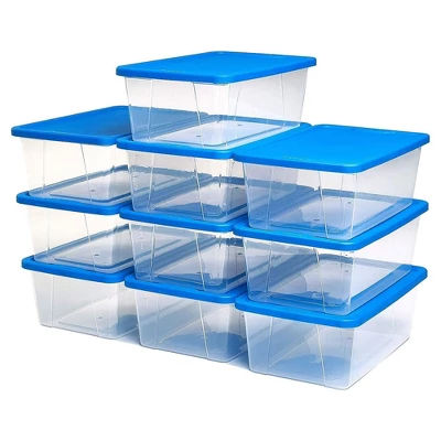 Homz Snaplock 6-Quart Plastic Multipurpose Stackable Storage Container Bins With Blue Latching Lid For Home And Office Organization, Clear (20 Pack) 3 Homz Snaplock 6-Quart Plastic Multipurpose Stackable Storage Container Bins With Blue Latching Lid For Home And Office Organization, Clear (20 Pack)