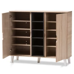 Adelina Mid - Century Modern 2 - Door Wood Shoe Cabinet - Brown - Baxton Studio