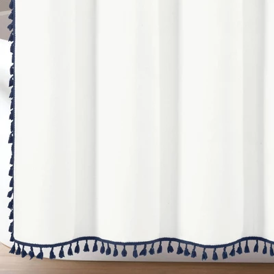 72"x72" Boho Melora Tassel Yarn Dyed Eco-Friendly Recycled Cotton Shower Curtain Navy - Lush Décor 5 72"x72" Boho Melora Tassel Yarn Dyed Eco-Friendly Recycled Cotton Shower Curtain Navy - Lush Décor - Image 3