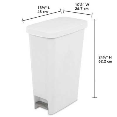 Sterilite 11 Gallon Slim Narrow StepOn Hands Free Portable Kitchen Wastebasket Trash Can Garbage Bin Container With Oversized Lid, White (4 Pack) 5 Sterilite 11 Gallon Slim Narrow StepOn Hands Free Portable Kitchen Wastebasket Trash Can Garbage Bin Container With Oversized Lid, White (4 Pack) - Image 3