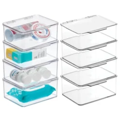 MDesign Plastic Stackable Bathroom Organizer Bin, Hinged Lid - 8 Pack -Baxton Studio Store GUEST 36e03c61 8c24 4d07 8f6d 808439d15c6a