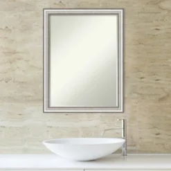 Amanti Art Salon Silver Narrow Petite Bevel Bathroom Wall Mirror 26.5 X 20.5 In. -Baxton Studio Store GUEST 37b06a41 84ad 4a85 b25f 857370381980