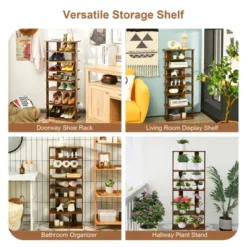 Costway Patented 7-Tier Double Shoe Rack Free Standing Shelf Storage Tower Rustic Brown -Baxton Studio Store GUEST 39e94b42 78c2 490a a276 7b4ec30d8a72