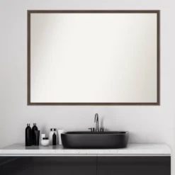 39" X 28" Non-Beveled Hardwood Wedge Wood Bathroom Wall Mirror Mocha Brown - Amanti Art -Baxton Studio Store GUEST 3ac652ea 2711 4fa4 a1b1 e6ac9f71146b